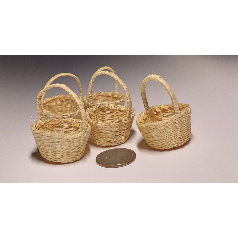 Miniature Lot Of 5 Vintage Whicker Baskets For Craft Hobbies Dollhouse